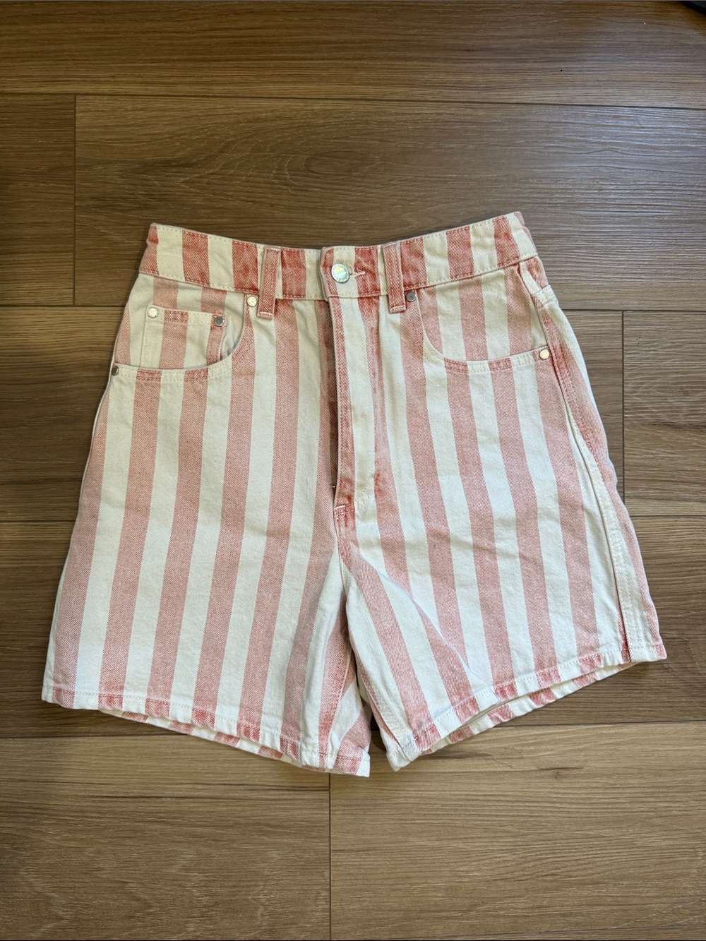 Zara Pink and White Striped High Waist Shorts